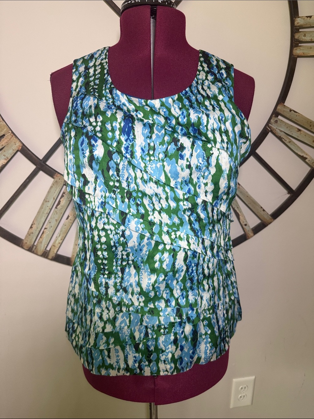Coldwater Creek Sleeveless Green & Blue Printed Women's Top